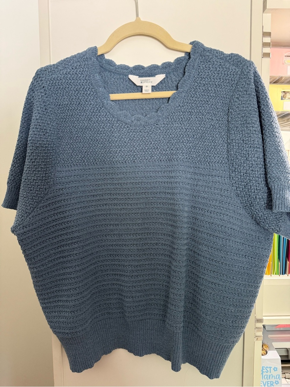 Market & Spruce Dusty Blue Textured Short Sleeve Sweater